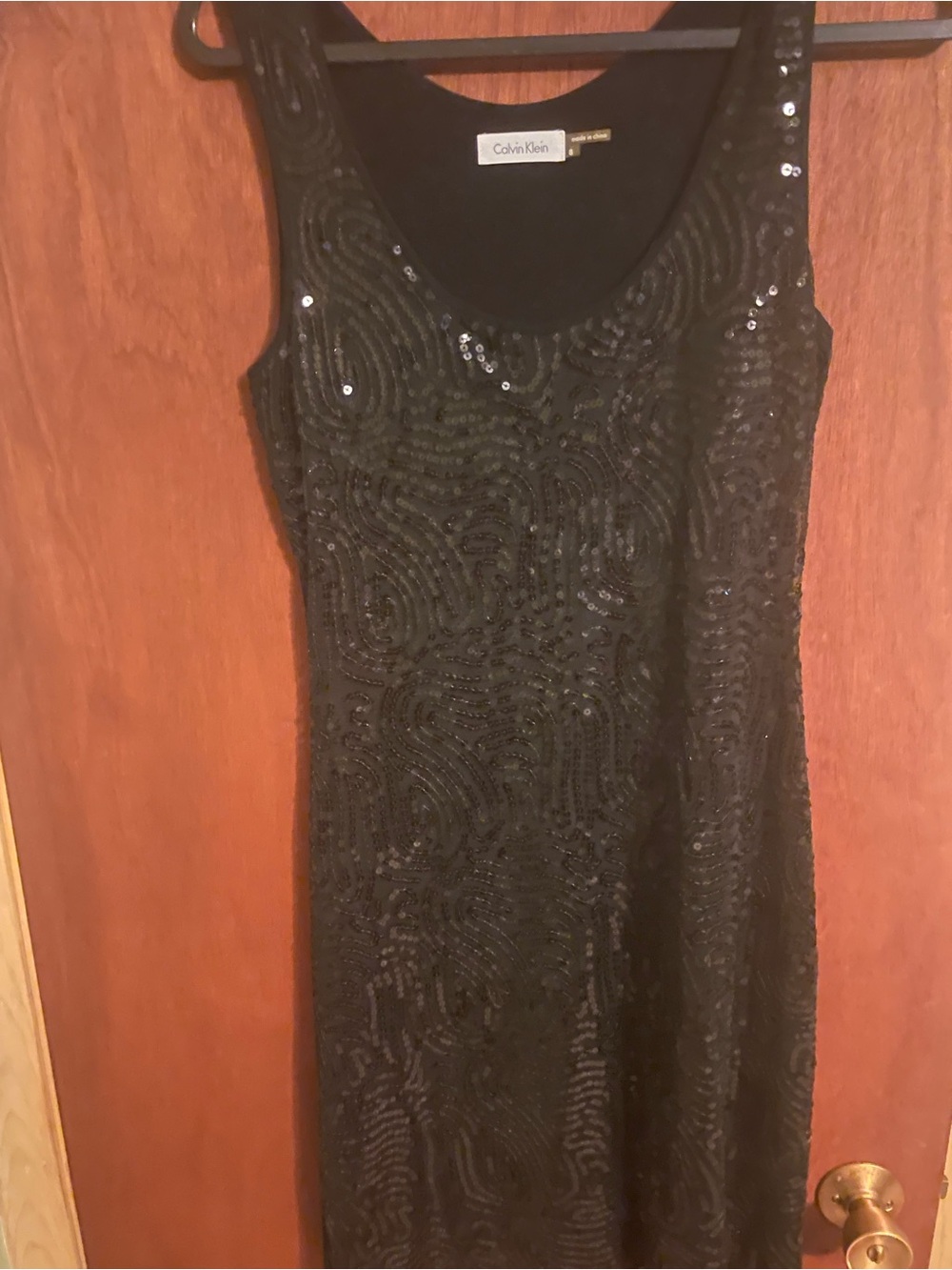 Expensive Calvin Klein must see Black Sequin-Embellished dress. Size 8. Sparkle!